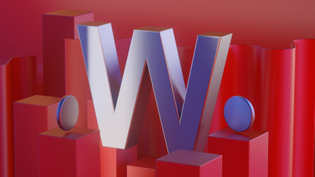 3d red shiny metal alphabet letter W frame isolated on white background