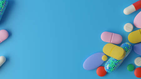 pile of colorful pills 3d rendering, conceptual image.の写真素材