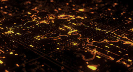 Technology city lights background 3d renderの写真素材