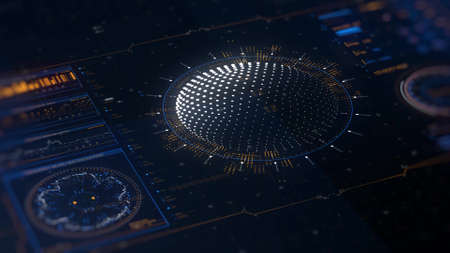 Futuristic UI HUD Head up display analytic screen with sensors detectors and bars