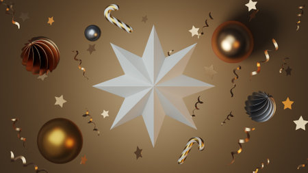 Christmas composition. Christmas star on bright background. -3d rendering.
