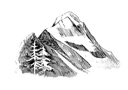 Hand drawn vector illustration of a mountain, autumn landskapeのイラスト素材