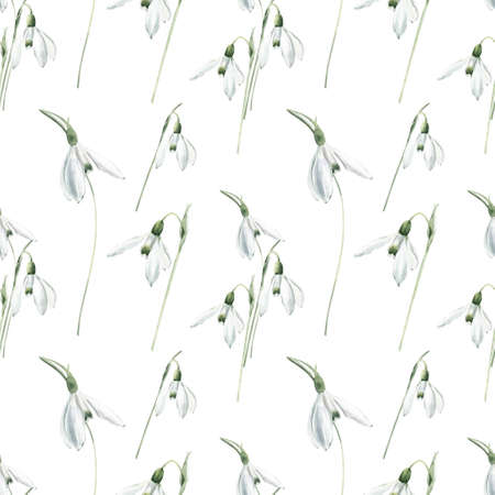 Watercolor Seamless Pattern with Easter Eggs and Leaves on White Background. Spring and Easter Theme.の写真素材