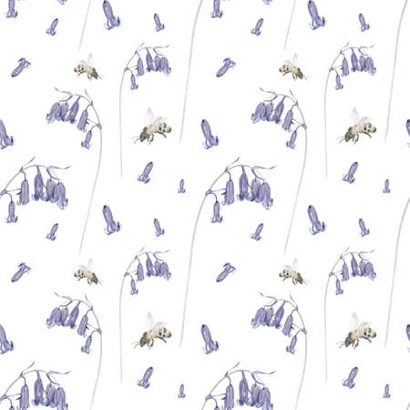 Watercolor Seamless Pattern with Easter Eggs and Leaves on White Background. Spring and Easter Theme.の写真素材