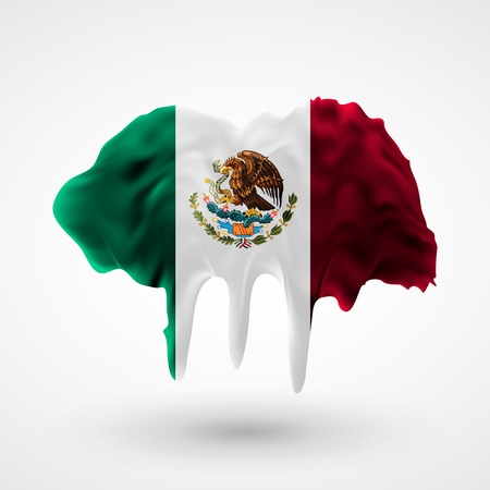 Flag of Mexico painted colors. Blot with paint streaks with the national colors. Independence Day.  Use for brochures, printed materials, icons, signs,  elements, etc.のイラスト素材
