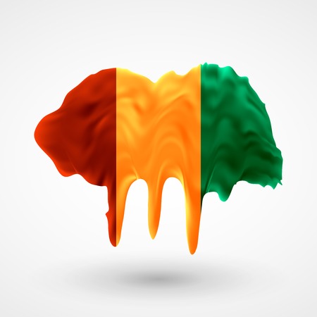Flag of Guinea painted colors. Blot with paint streaks with the national colors. Independence Day.  Use for brochures, printed materials, icons, signs,  elements, etc.のイラスト素材