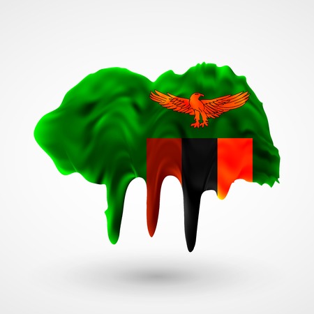 Flag of Zambia painted colors. Blot with paint streaks with the national colors. Independence Day.  Use for brochures, printed materials, icons, signs,  elements, etc.のイラスト素材