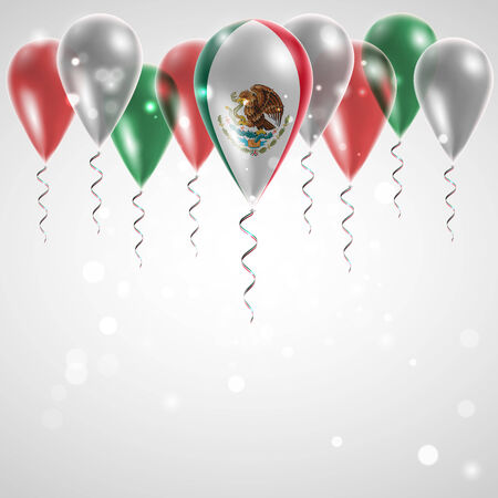 Flag of the country on balloon. Celebration and gifts. Ribbon in the colors of the flag are twisted under the balloon. Independence Day. Balloons on the feast of the national day. Flag of Mexicoのイラスト素材