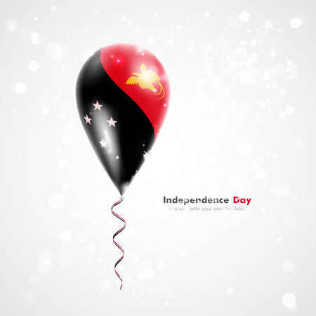 Flag of Papua - New Guinea. Flag of the country on balloon. Celebration and gifts. Ribbon in the colors of the flag are twisted under the balloon. Independence Day. Balloons on the feast of the national day.のイラスト素材