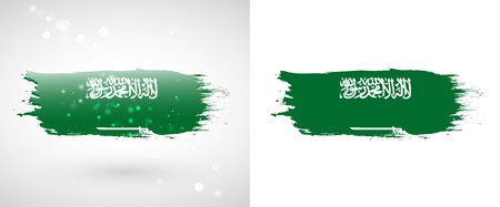 Flag of Saudi Arabia. Independence Day. Flag painted with a brush with paint. Grungy flag. Grungy style. Brushstroke. Use for brochures, printed materials, icons, logos, signs,  elements, etc.のイラスト素材