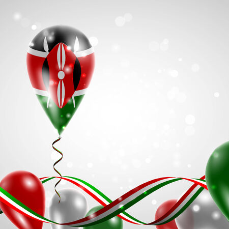 Flag of Kenya on balloon. Celebration and gifts. Ribbon in the colors of the flag are twisted under the balloon. Independence Day. Balloons on the feast of the national day.のイラスト素材