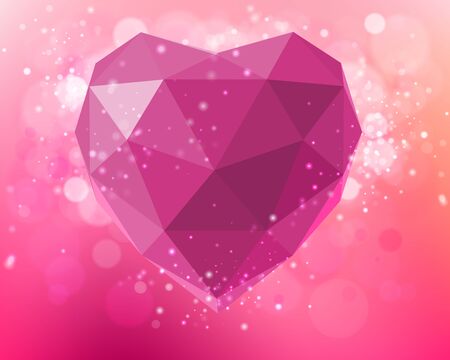 Vector pink heart of polygons on a soft background with bokeh. Love. Happy Valentine Day greeting card vector illustration.のイラスト素材