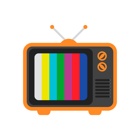 Isolated icon old TV monitor with a dead flat style on a white background with dark grey, grey and orange.のイラスト素材
