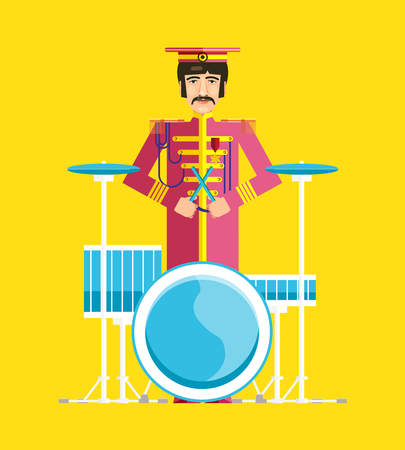 Silhouette of drummer player. Flat design. The singers, rock musician, drummerのイラスト素材