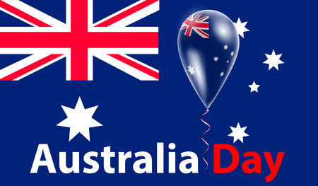 Australia Day. The national flag painted with a brush colored inks. Effects flag of the country. Flag of Australia in the form of a ball against the sky. Background, grunge, paint, ink, color. Image. Vector. Iconのイラスト素材