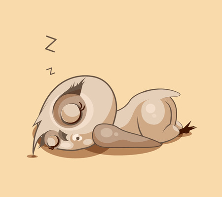 Vector Stock Illustration isolated Emoji character cartoon owl sleeps on the stomach sticker emoticon for site, infographics, video, animation, websites, e-mails, newsletters, reports, comicsのイラスト素材