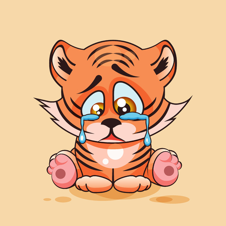 Vector Stock Illustration isolated Emoji character cartoon sad, frustrated Tiger cub crying, tears sticker emoticon for site, infographic, video, animation, website, e-mail, newsletter, report, comicのイラスト素材