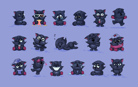 Set Vector Stock Illustrations isolated Emoji character cartoon black cat stickers emoticons with different emotions for site, infographics, video, animation, websites, e-mails, newsletters, reports, comicsのイラスト素材
