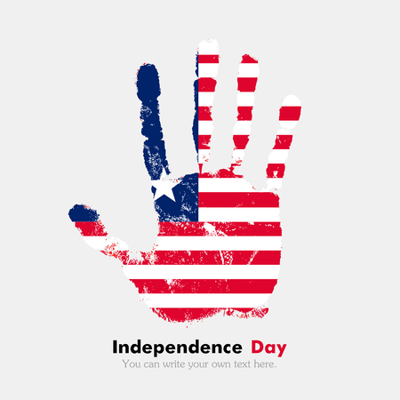Hand print, which bears the Flag of Liberia. Independence Day. Grunge style. Grungy hand print with the flag. Hand print and five fingers. Used as an icon, card, greeting, printed materials.のイラスト素材