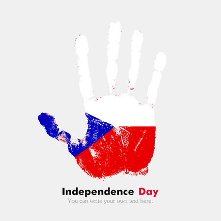 Hand print, which bears the Flag of the Czech Republic. Independence Day. Grunge style. Grungy hand print with the flag. Hand print and five fingers. Used as an icon, card, greeting, printed materials.のイラスト素材