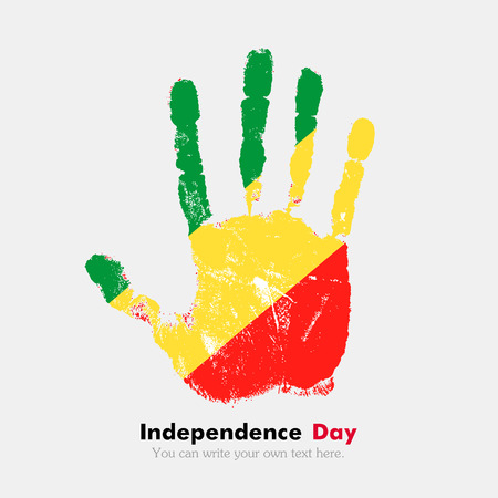 Hand print, which bears the Flag of the Republic of Congo. Independence Day. Grunge style. Grungy hand print with the flag. Hand print and five fingers. Used as an icon, card, greeting, printed materials.のイラスト素材