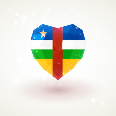Flag of Central African Republic in shape of diamond glass heart in triangulation style for info graphics, greeting card, celebration of Independence Day, printed materialsのイラスト素材