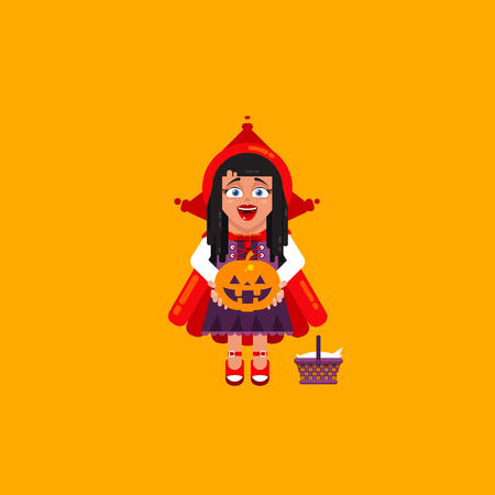 Stock vector illustration a girl in costume Little Red Riding Hood character for halloween in a flat styleのイラスト素材
