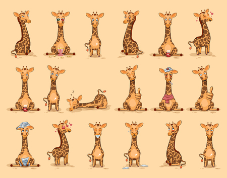 Set Vector Stock Illustrations isolated Emoji character cartoon Giraffe stickers emoticons with different emotions for site, info graphics, video, animation, website, mail, newsletter, reports, comicsのイラスト素材