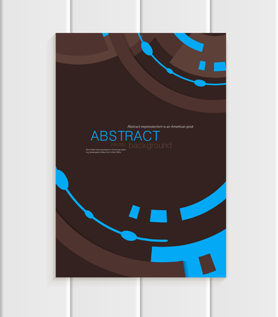Stock vector brochure in abstract style. Design business templates with blue rounds, rectangular shapes on dark brown background for printed materials, elements, web sites, cards, covers, wallpaperのイラスト素材
