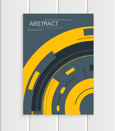 Stock vector brochure in abstract style. Design business templates with yellow rounds, rectangular shapes on dark gray background for printed materials, elements, web sites, cards, covers, wallpaperのイラスト素材