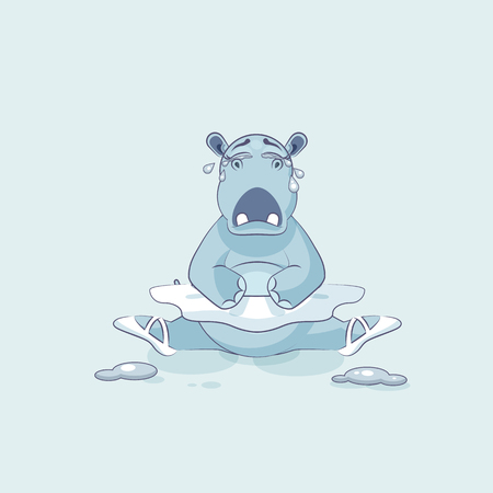 Vector Stock Illustration isolated Emoji character cartoon ballerina Hippopotamus is sitting on the splits and crying, lot of tears sticker emoticon for site, info graphic, video, animation, comicsのイラスト素材