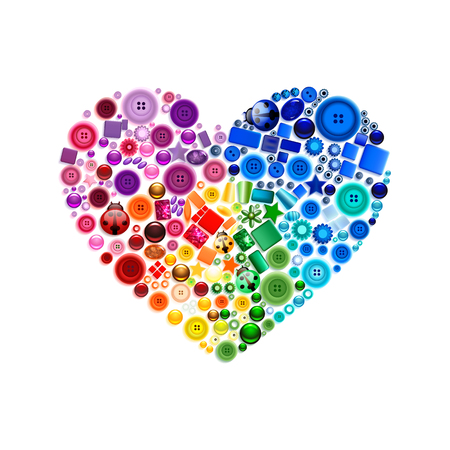 Happy Valentine Day heart decor multicolored buttons, beads, gems, pearl, jewelのイラスト素材
