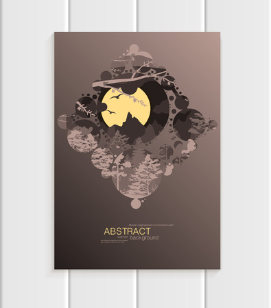 Brochure design business template nature element with abstract circles unusual landscape, decor on brown backgroundのイラスト素材