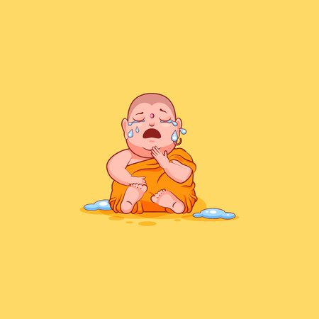 Sticker emoji emoticon emotion vector isolated illustration unhappy character cartoon Buddha cryingのイラスト素材