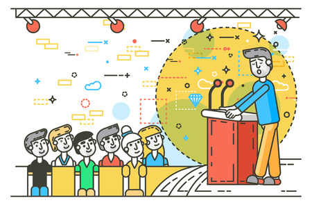 Illustration orator spokesman spokesperson speaker public appearance.のイラスト素材