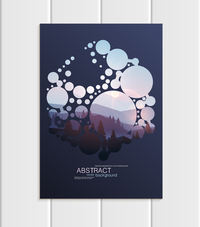 Stock vector A5 or A4 format brochure design business template with abstract circles and mountain landscape at sunset, dawn backgrounds for printed material, corporate style element, corporate styleのイラスト素材