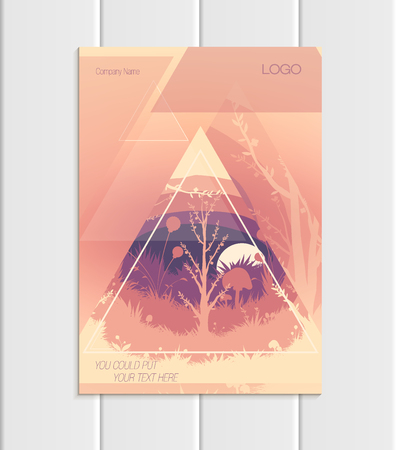 A Vector brochure A5 or A4 format abstract triangles trees forest landscape design element corporate styleのイラスト素材