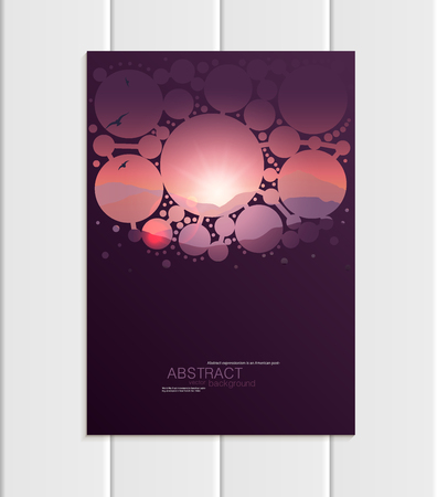 Brochure vector A5 or A4 format abstract circles and mountain landscape design element corporate style.のイラスト素材
