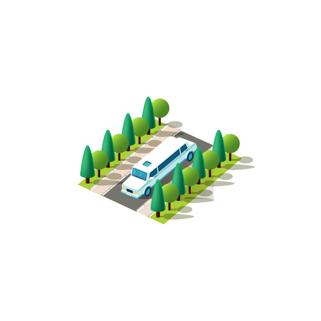 Vector isolated isometric icon front left view limousine, limo, luxury executive car, passenger transportation vehicle, urban city infrastructure element for business, holidays on white backgroundのイラスト素材