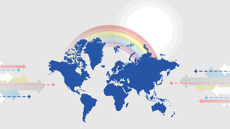 illustration of planet map on rainbow and sun grayのイラスト素材