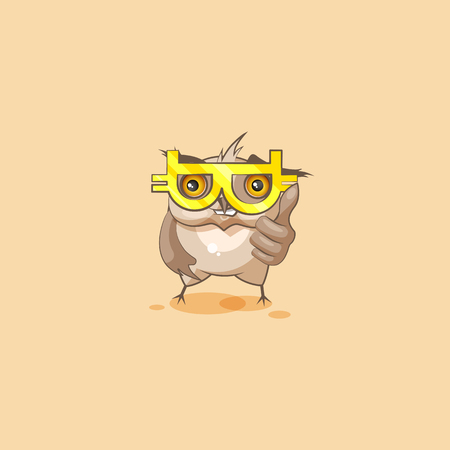 Vector Stock Illustration isolated Emoji character cartoon happy wealth riches owl sticker emoticon glasses crypto currency Bitcoin money profit dollar earning income salary infographic motion design.のイラスト素材