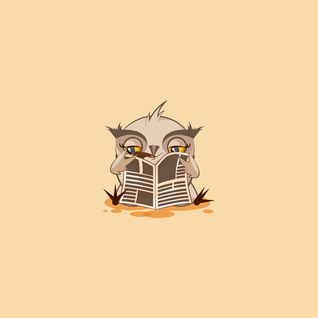 Vector Stock Illustration isolated Emoji character cartoon happy wealth riches owl sticker emoticon with cigar reading newspaper business news for mobile app website infographic motion design.のイラスト素材