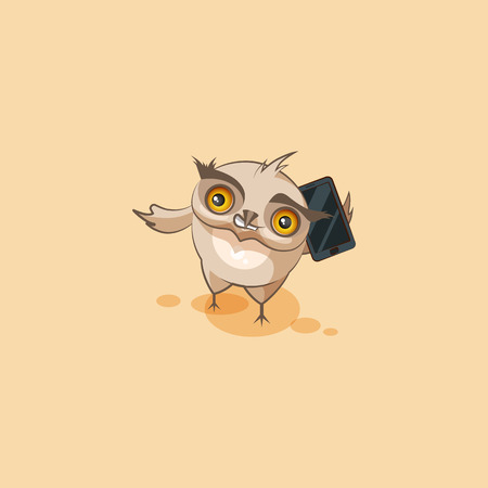 Vector Stock Illustration isolated Emoji character cartoon happy wealth riches owl sticker emoticon conducts business negotiations on smart phone for mobile app website infographic motion design.のイラスト素材