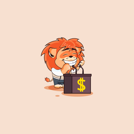Vector Stock Illustration isolated Emoji character cartoon wealth riches lion sticker emoticon training presentation orator speaker behind podium speech about money profit dollar earning incomeのイラスト素材