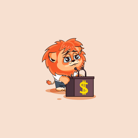Vector Stock Illustration isolated Emoji character cartoon wealth riches lion sticker emoticon training presentation orator speaker behind podium speech about money profit dollar earning incomeのイラスト素材