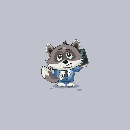 Vector Stock Illustration isolated Emoji character cartoon happy wealth riches wolf cub pup in business suit sticker emoticon conducts business negotiations on smart phone for mobile app motion design.のイラスト素材