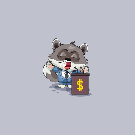 Vector Illustration isolated Emoji character cartoon wealth riches in business suit wolf cub pup sticker emoticon training presentation orator speaker behind podium money profit dollar earning income.のイラスト素材