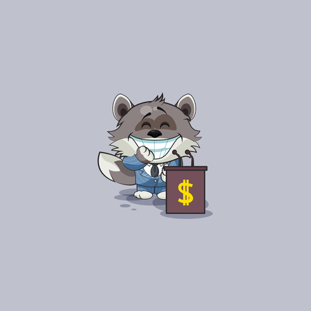 Vector Illustration isolated Emoji character cartoon wealth riches in business suit wolf cub pup sticker emoticon training presentation orator speaker behind podium money profit dollar earning income.のイラスト素材