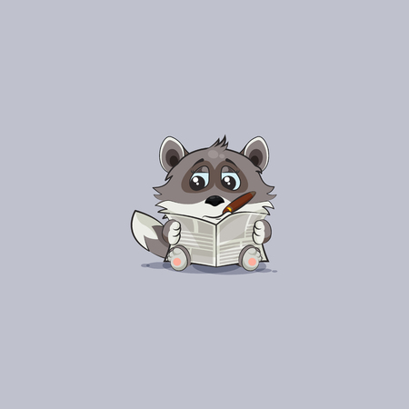 Vector Stock Illustration isolated Emoji character cartoon happy wealth riches wolf cub pup sticker emoticon with cigar reading newspaper business news for mobile app infographic motion design.のイラスト素材