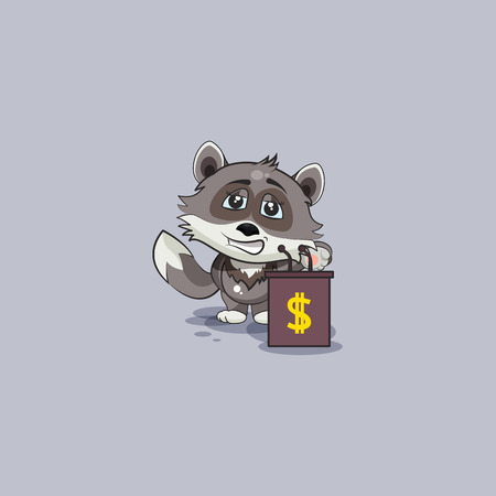 Vector Stock Illustration isolated Emoji character cartoon wealth riches wolf cub pup sticker emoticon training presentation orator speaker behind podium money celebrate profit dollar earning income.のイラスト素材